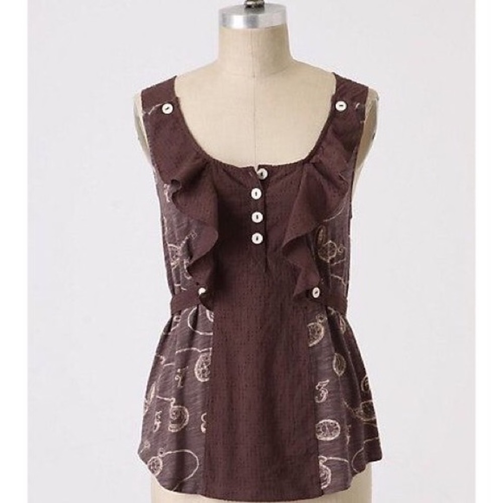 Anthropologie Clock and Key Ruffle Top